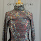 Gray, Metallic Red, and Black VelvetLong Sleeve Leotard - Rhinestones