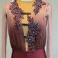 Pink to Burgundy Ombre Long Sleeve Biketard - Rhinestones