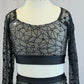 Black Mesh Geometric Long Sleeve and Brief with Mesh Leggings Two-Piece Set- Rhinestones