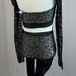 Black Mesh Geometric Long Sleeve and Brief with Mesh Leggings Two-Piece Set- Rhinestones
