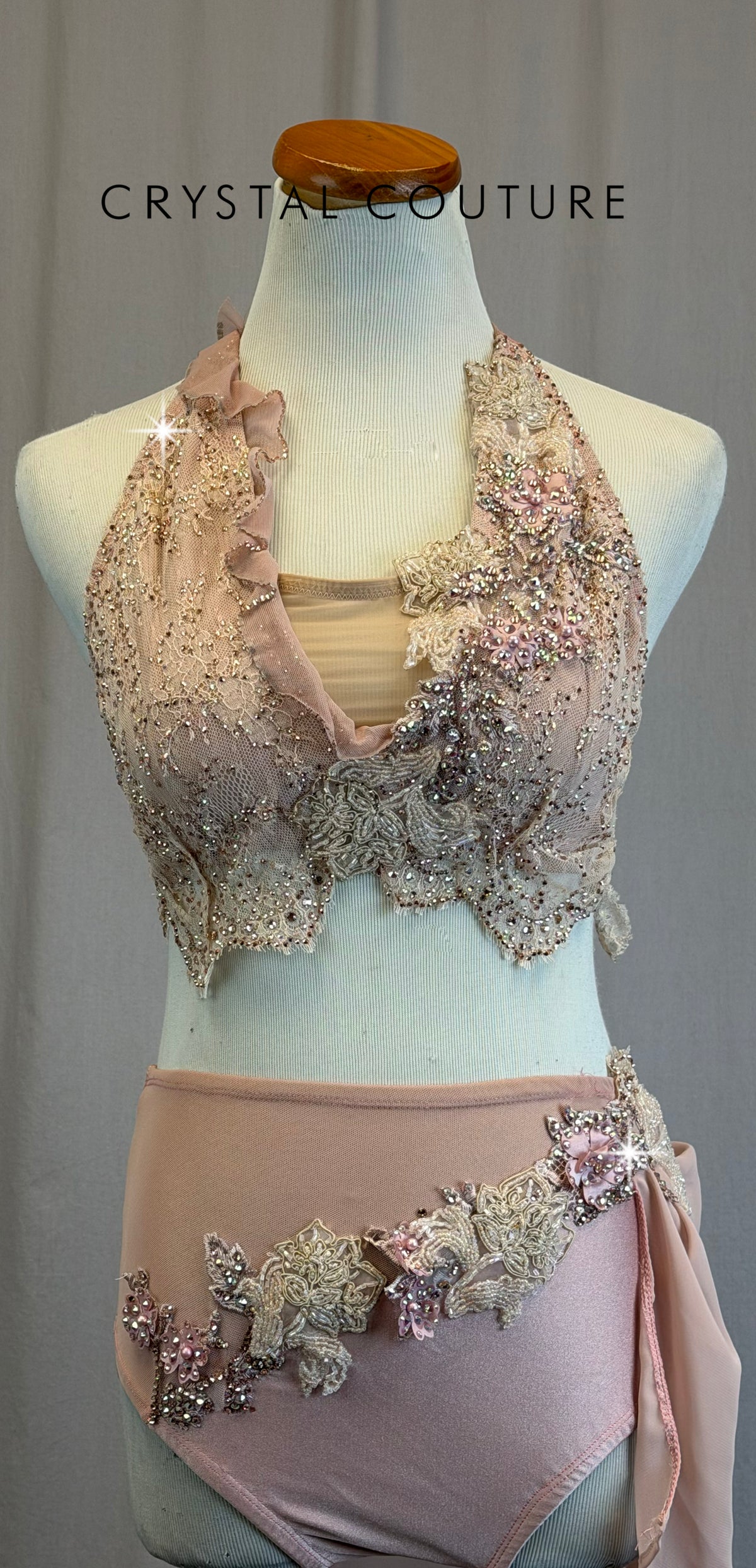 *Custom* Dusty Pink Chiffon and Lace Crop Top and Skirt Two-Piece Set
