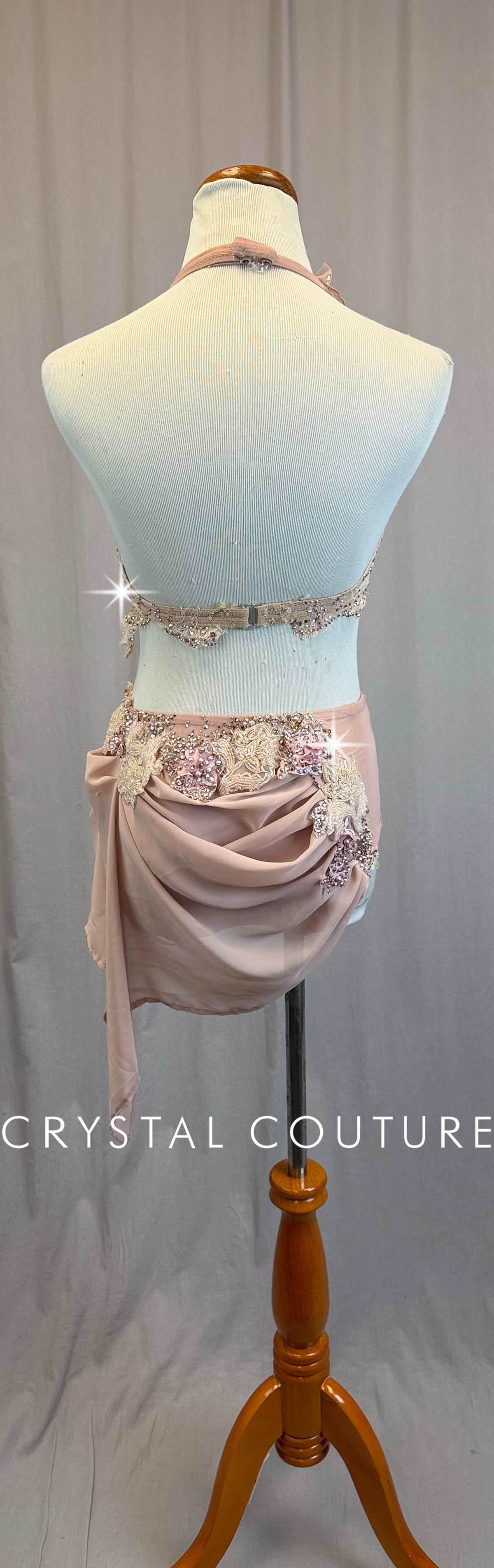 *Custom* Dusty Pink Chiffon and Lace Crop Top and Skirt Two-Piece Set