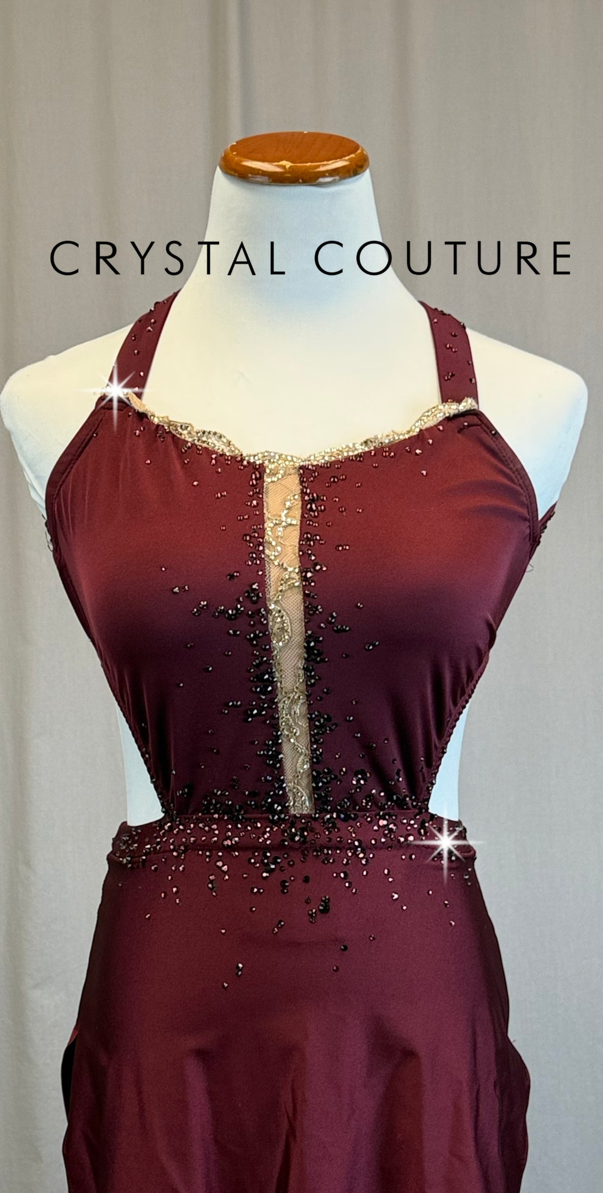 *Custom* Burgundy Strappy Sleek Asymetrical Dress - Rhinestones