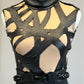*Custom* Black and Tan Geometric Lattice Biketard with Attached Braided Belt