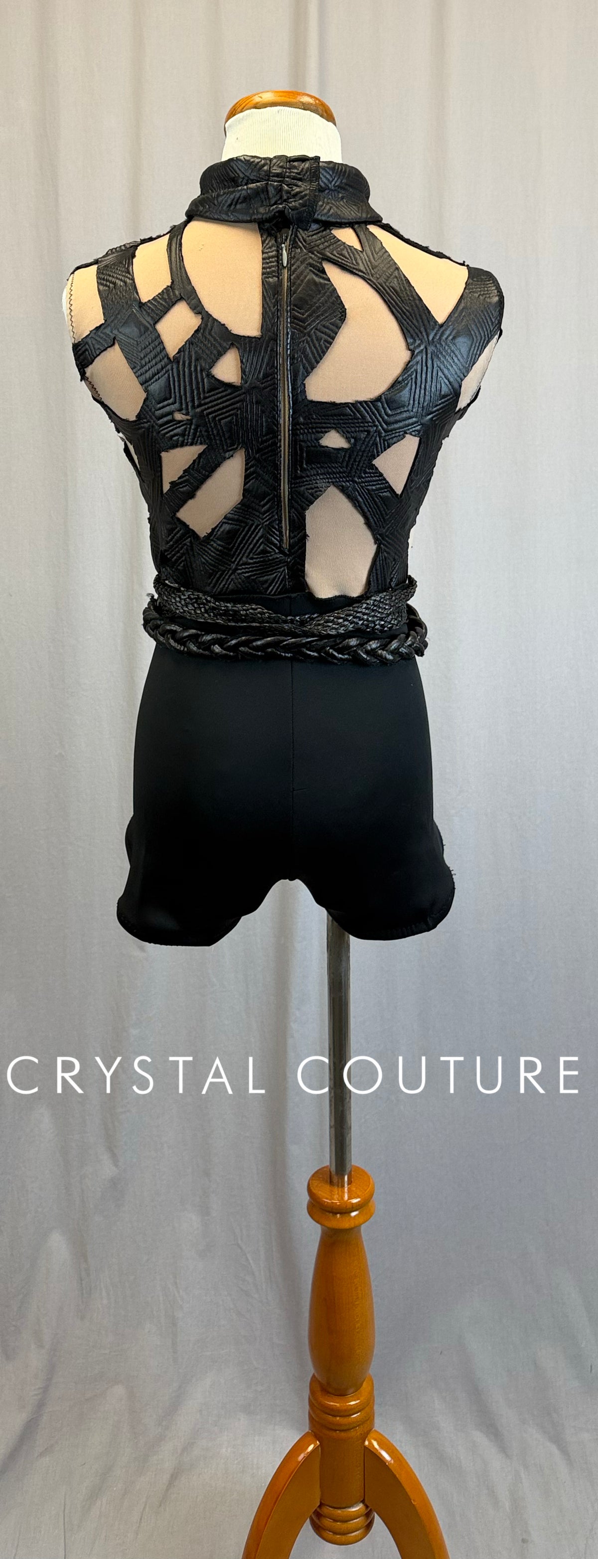 *Custom* Black and Tan Geometric Lattice Biketard with Attached Braided Belt
