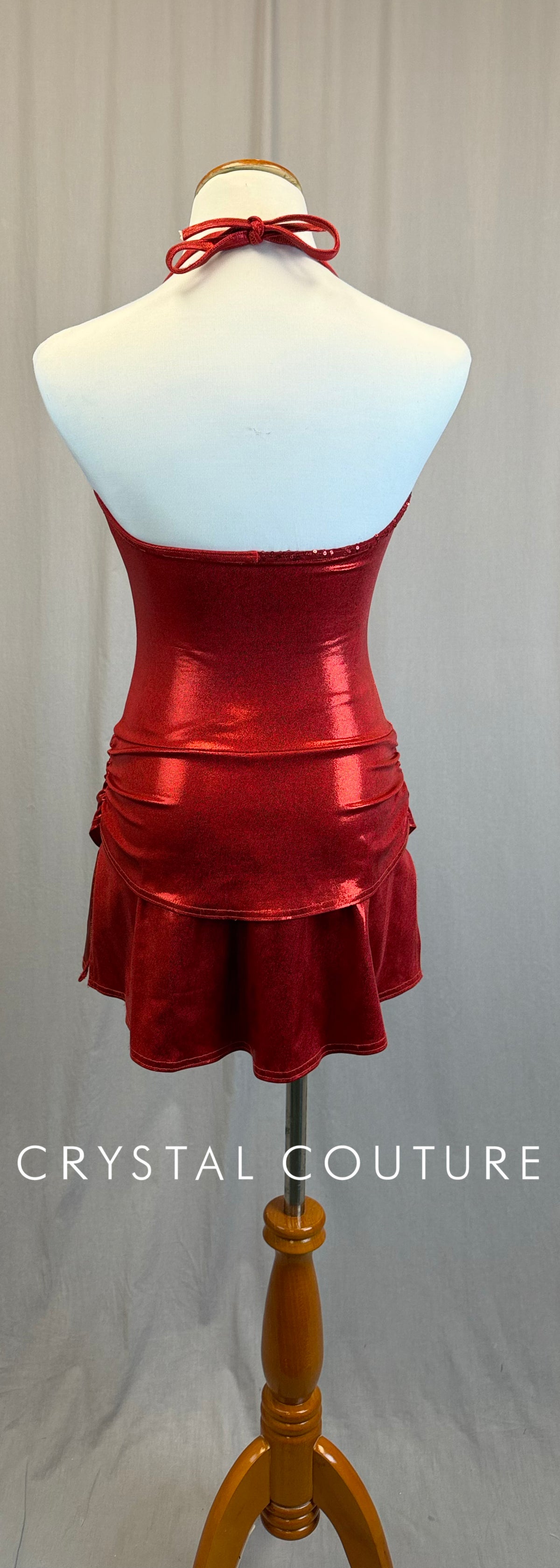 Red Metallic Lycra Biketard Dress with Tiered Skirt