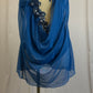 *Custom* Blue Mock Neck Mesh Leotard Dress - Appliques