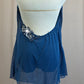 *Custom* Blue Mock Neck Mesh Leotard Dress - Appliques