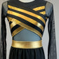 *Custom* Black and Gold Striped Long Sleeve Mesh Leotard with Skirt