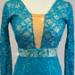 *Custom* Teal Lace Long Sleeve Dress with Beaded Fringe Trim - Rhinestones