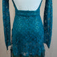 *Custom* Teal Lace Long Sleeve Dress with Beaded Fringe Trim - Rhinestones