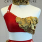 *Custom* Red and Gold Ruffled Asymmetric Bra Top and Brief Two-Piece - Rhinestones
