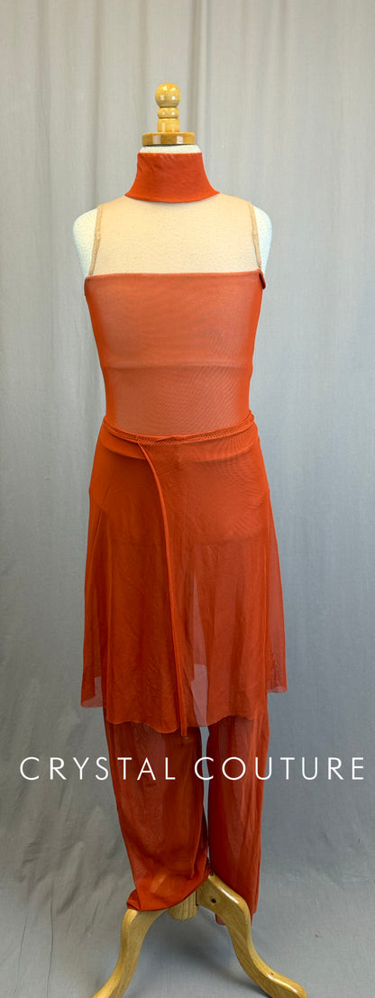 *Custom* Amber and Nude Mesh Mock Neck Leotard with Amber Mesh Pants