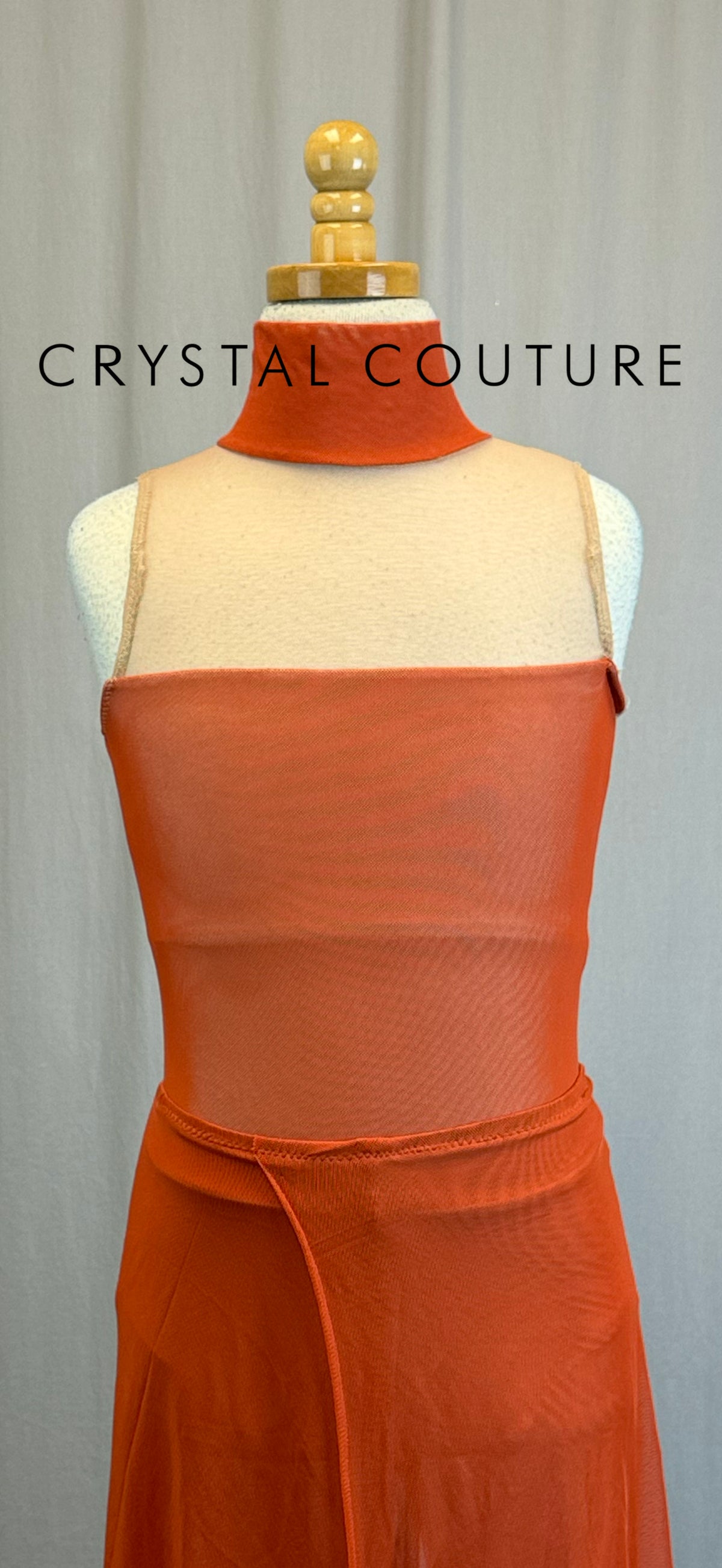 *Custom* Amber and Nude Mesh Mock Neck Leotard with Amber Mesh Pants