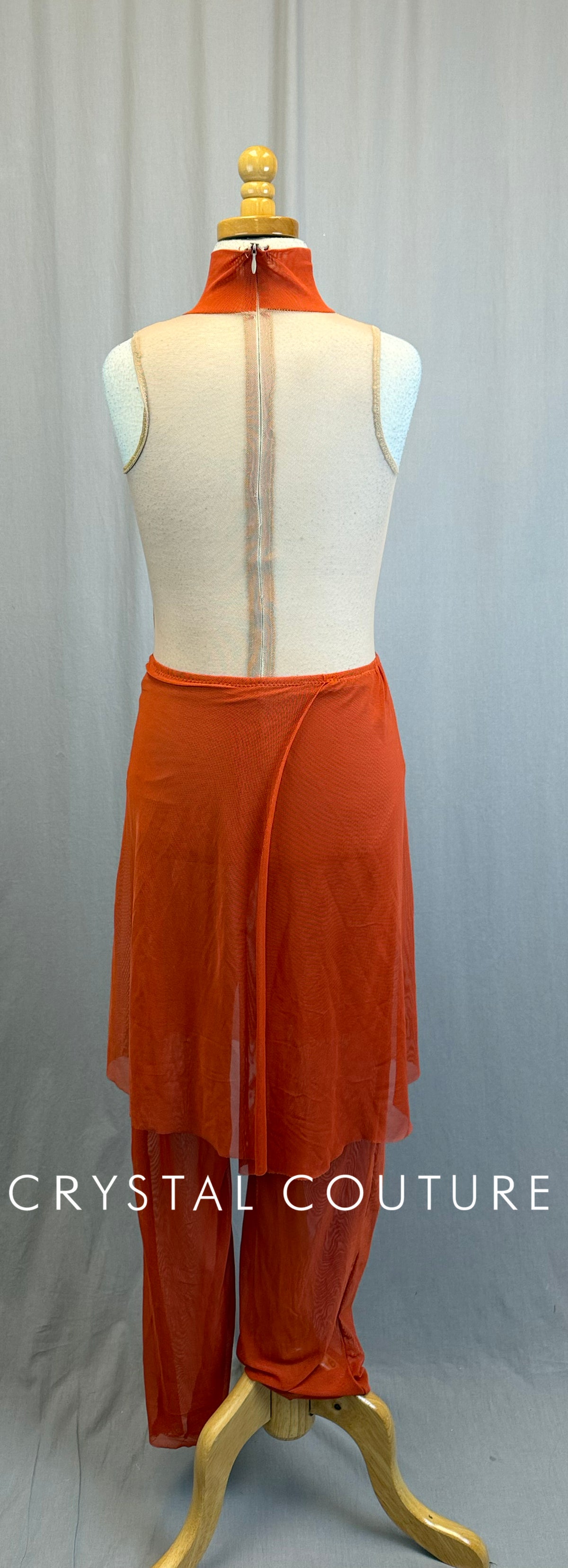*Custom* Amber and Nude Mesh Mock Neck Leotard with Amber Mesh Pants
