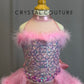 Pink Sequin and Feather Leotard with Skirt