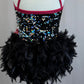 Black and Silver Sequin Feather Bustle Leotard with Pink Accents