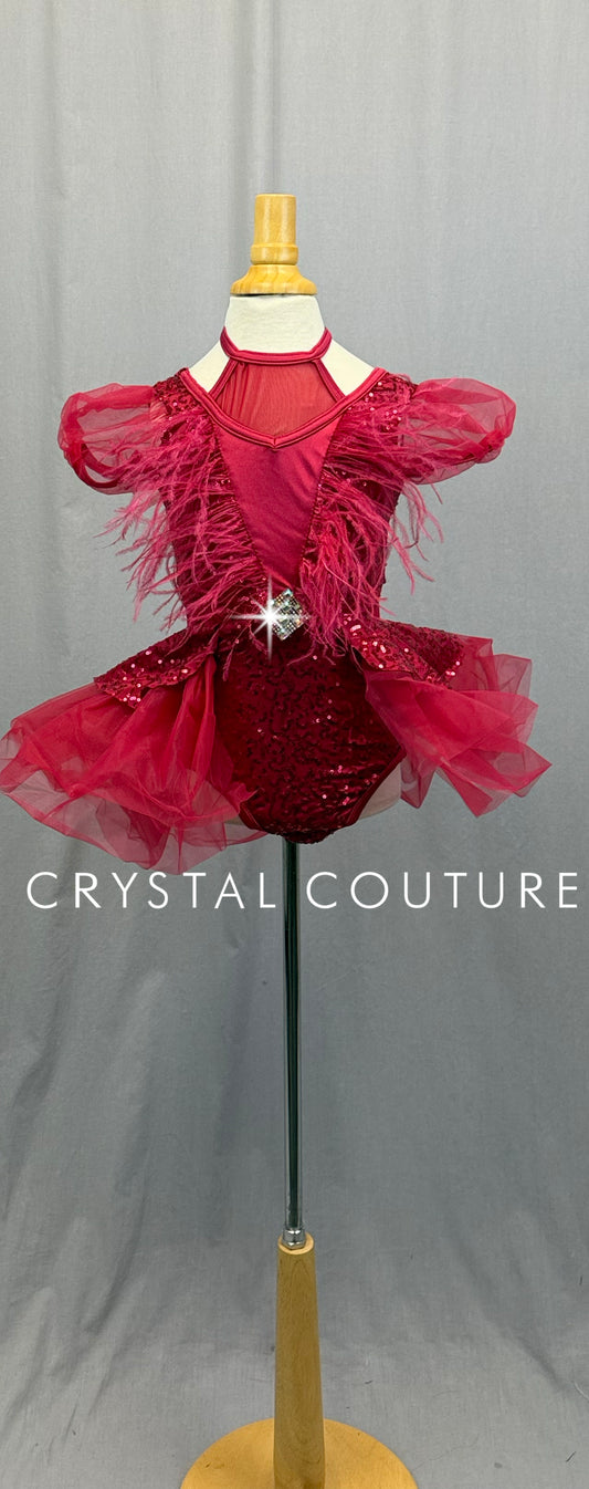 Ruby Pink Sequin and Tulle Puff Sleeve Tutu Dress