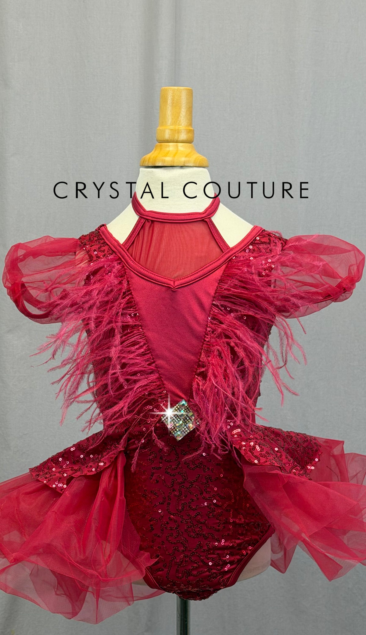 Ruby Pink Sequin and Tulle Puff Sleeve Tutu Dress