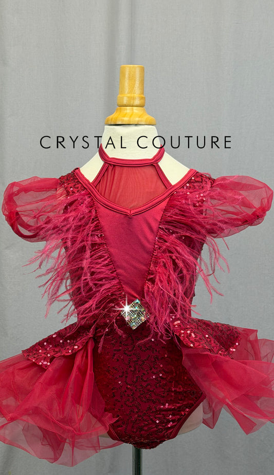 Ruby Pink Sequin and Tulle Puff Sleeve Tutu Dress