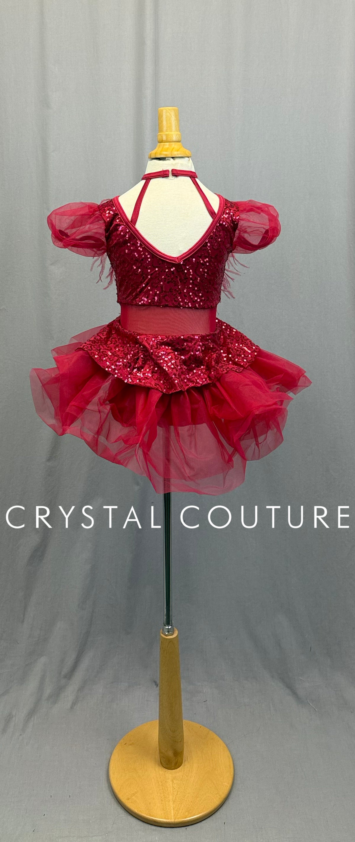 Ruby Pink Sequin and Tulle Puff Sleeve Tutu Dress