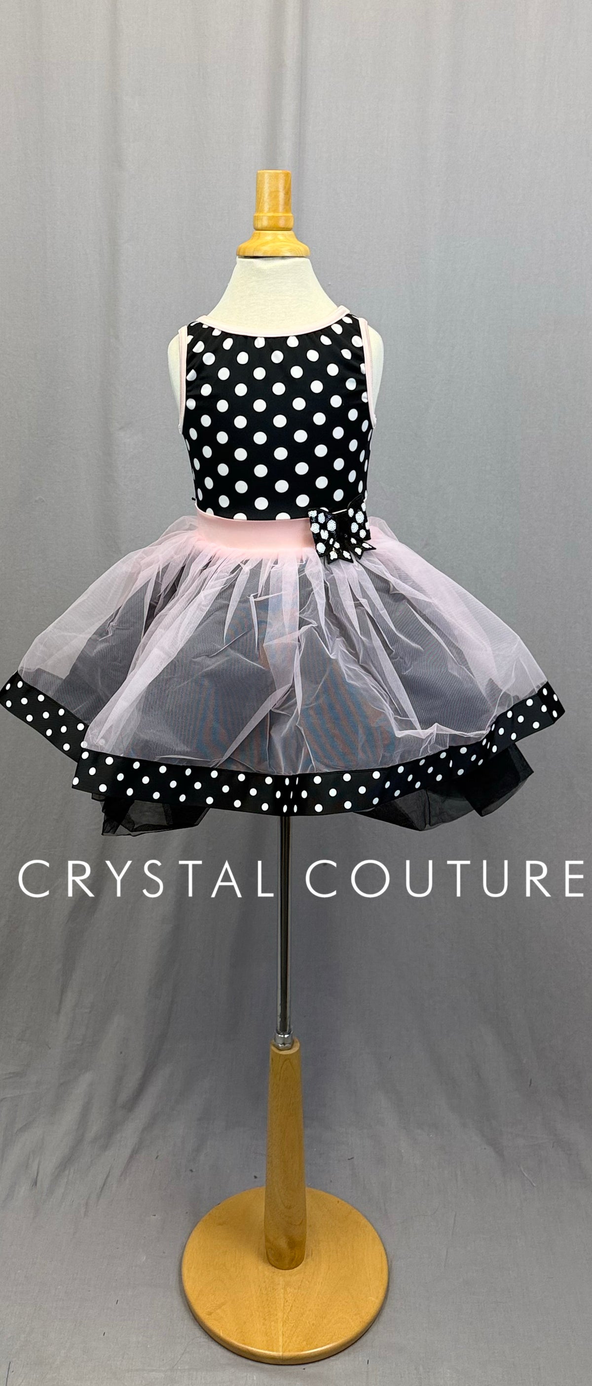 Black and Light Pink Polka-Dot Dress