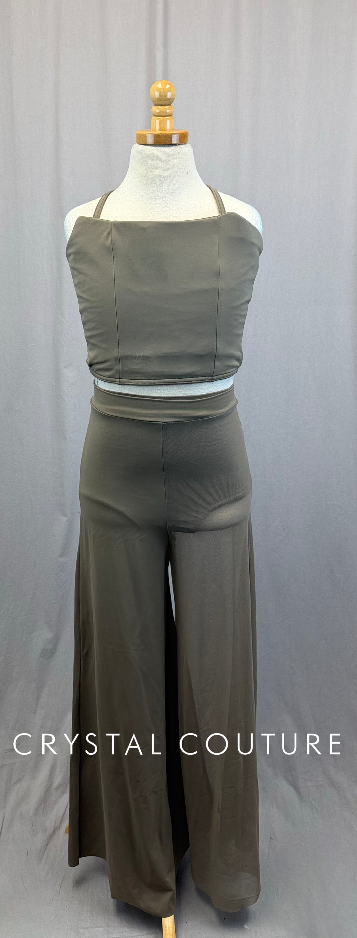 Taupe Corset Top and Asymetrical Mesh Pant Two-Piece Set