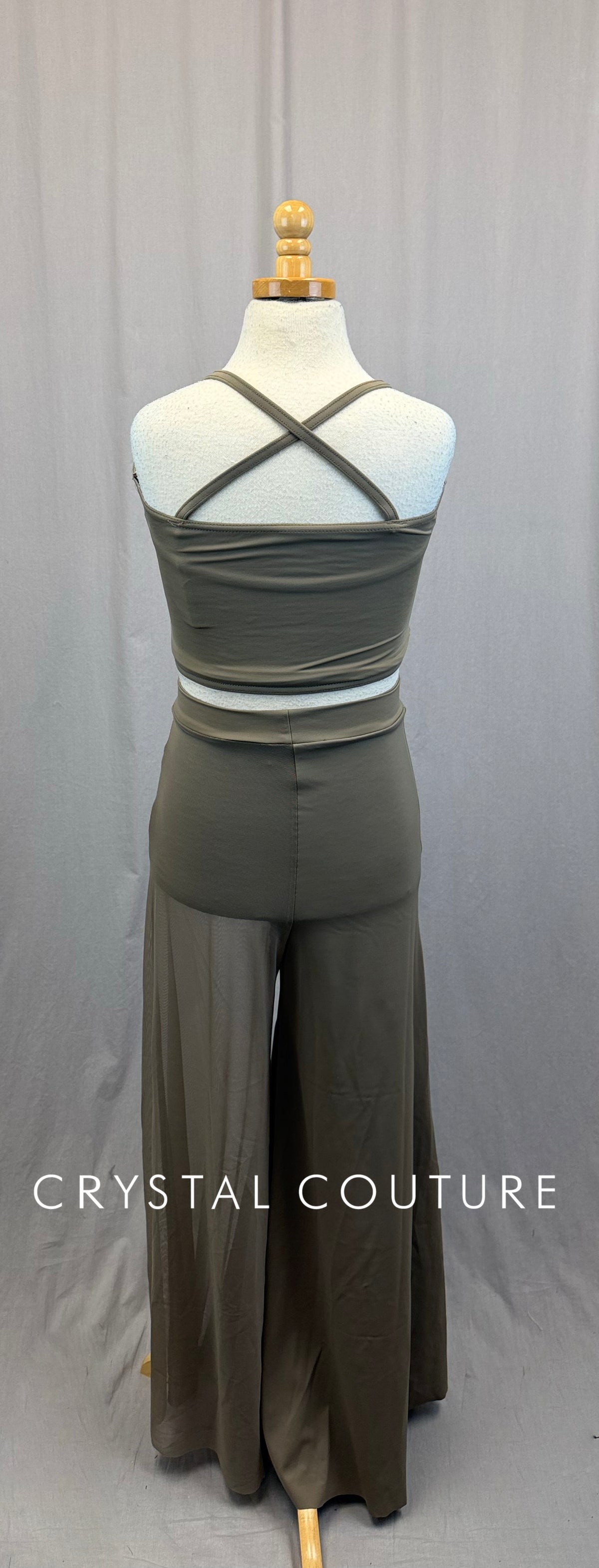 Taupe Corset Top and Asymetrical Mesh Pant Two-Piece Set