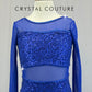 Indigo Blue Sequin and Mesh Fringe Long Sleeve Leotard-Rhinestones