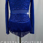 Indigo Blue Sequin and Mesh Fringe Long Sleeve Leotard-Rhinestones