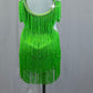 Ballroom Inspired Neon Green Fringe Leotard-Rhinestones