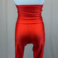 Red Halter Unitard with Fringe and Mesh Cutout -Rhinestones