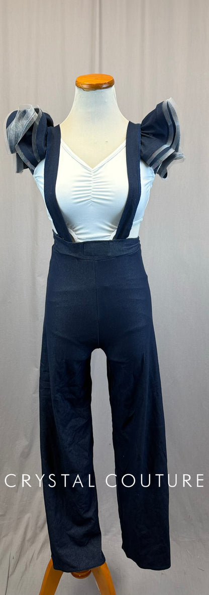 White and Denim Leotard and Pant Set