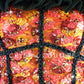 *Custom* Black Tutu with Orange and Red Floral Corset Top - Rhinestones Accessories