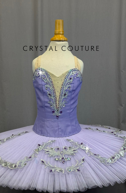 *Custom* Lavender Pancake Tutu with Silver Appliques - Rhinestones