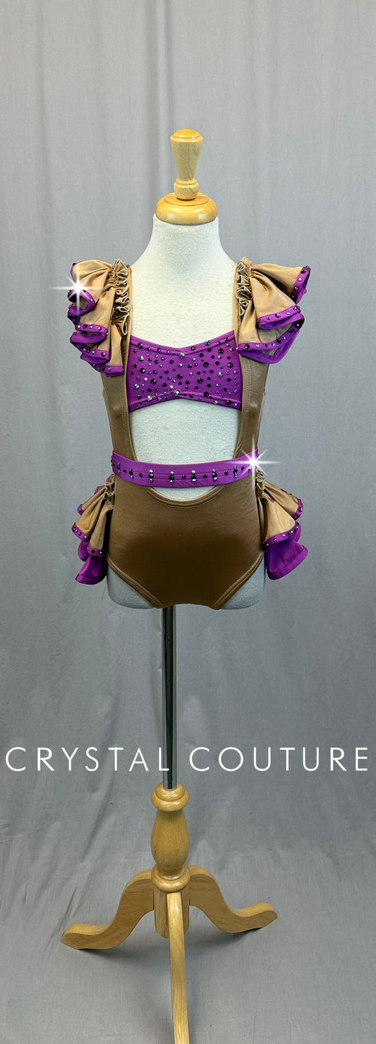 *Custom* Peanut Butter and Jelly Inspired Tan and Purple Leotard - Rhinestones