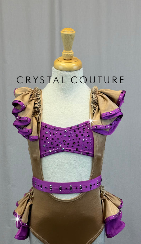 *Custom* Peanut Butter and Jelly Inspired Tan and Purple Leotard - Rhinestones