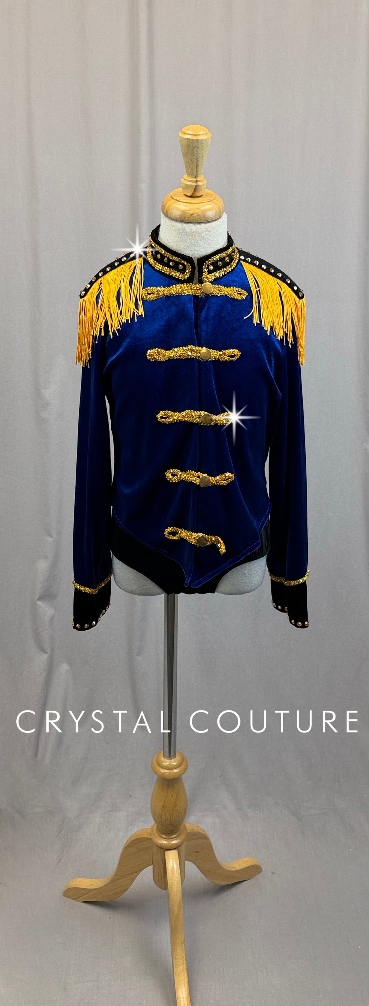 Royal Blue Velvet Marching Band Jacket and Brief Three-Piece Set -Rhinestones