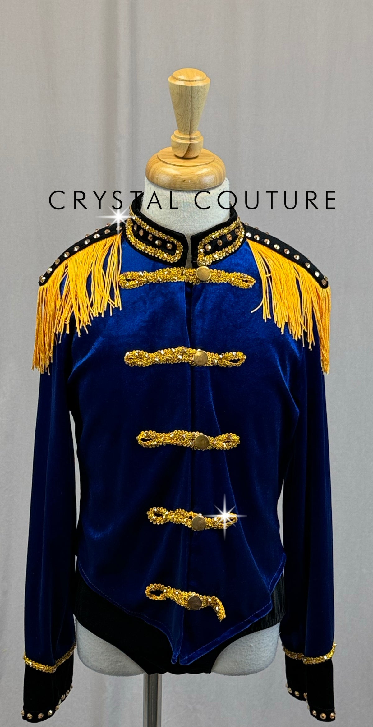 Royal Blue Velvet Marching Band Jacket and Brief Three-Piece Set -Rhinestones