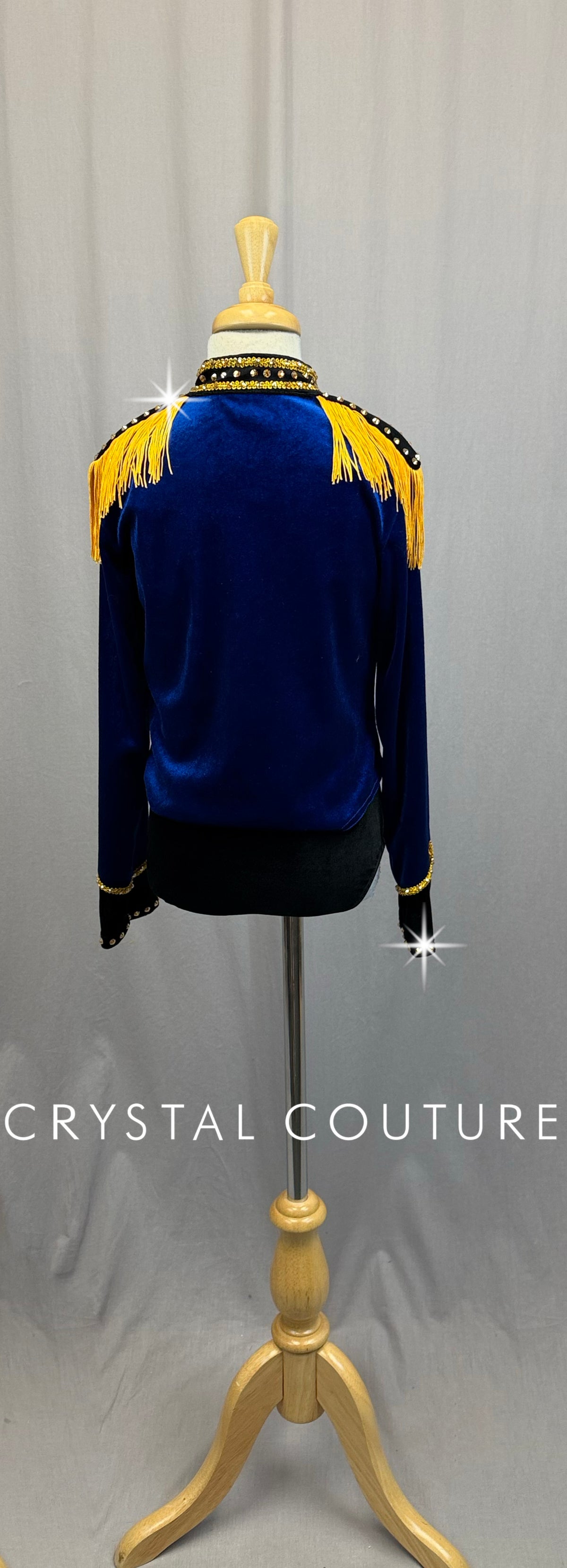 Royal Blue Velvet Marching Band Jacket and Brief Three-Piece Set -Rhinestones
