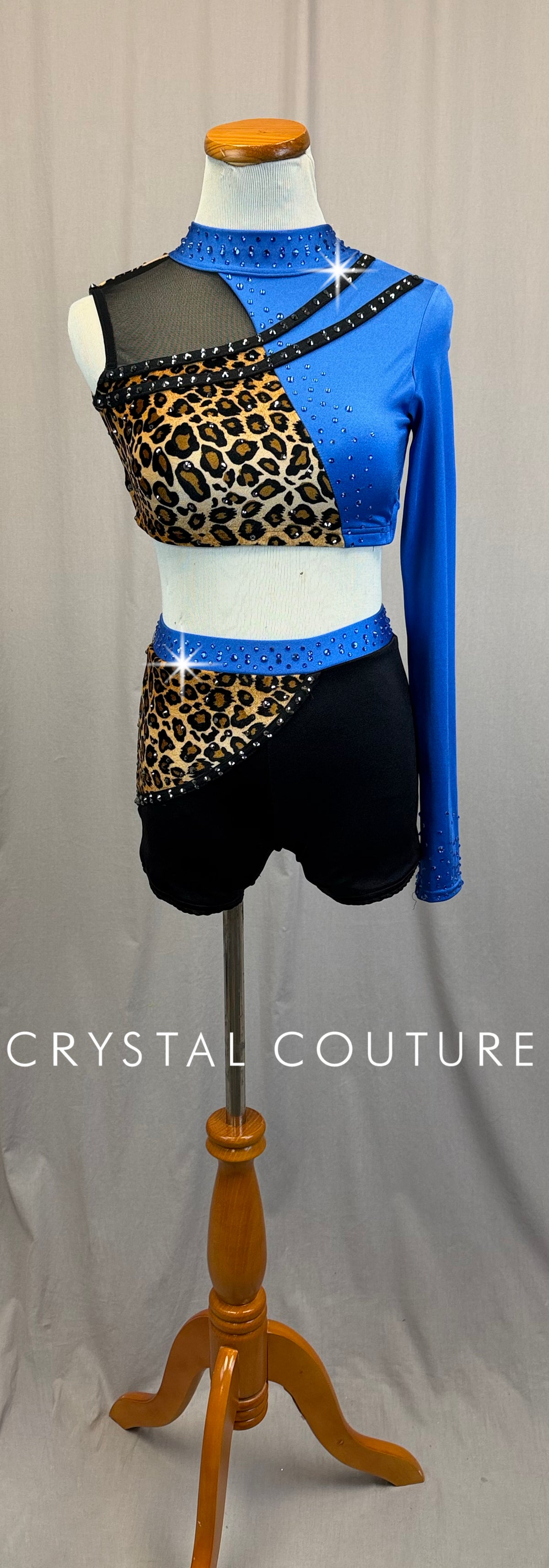*Custom* Blue Cheetah Print Asymmetrical Two-Piece Set -Rhinestones