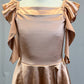 Rose Gold Pink Satin Dress with Shoulder Ruffles