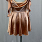 Rose Gold Pink Satin Dress with Shoulder Ruffles