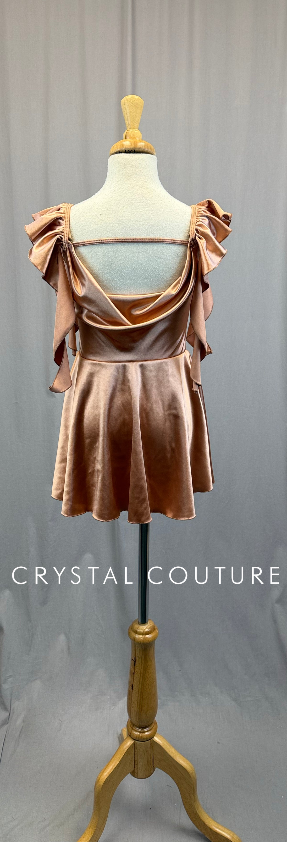 Rose Gold Pink Satin Dress with Shoulder Ruffles
