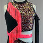 Pink and Black Sequin and Fringe Biketard-Rhinestones