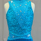 Turquoise Unitard with Sequin Bodice and Fringe Pants-Rhinestones