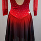 Red to Black Ombre Lycra and Mesh Skating Dress-Rhinestones