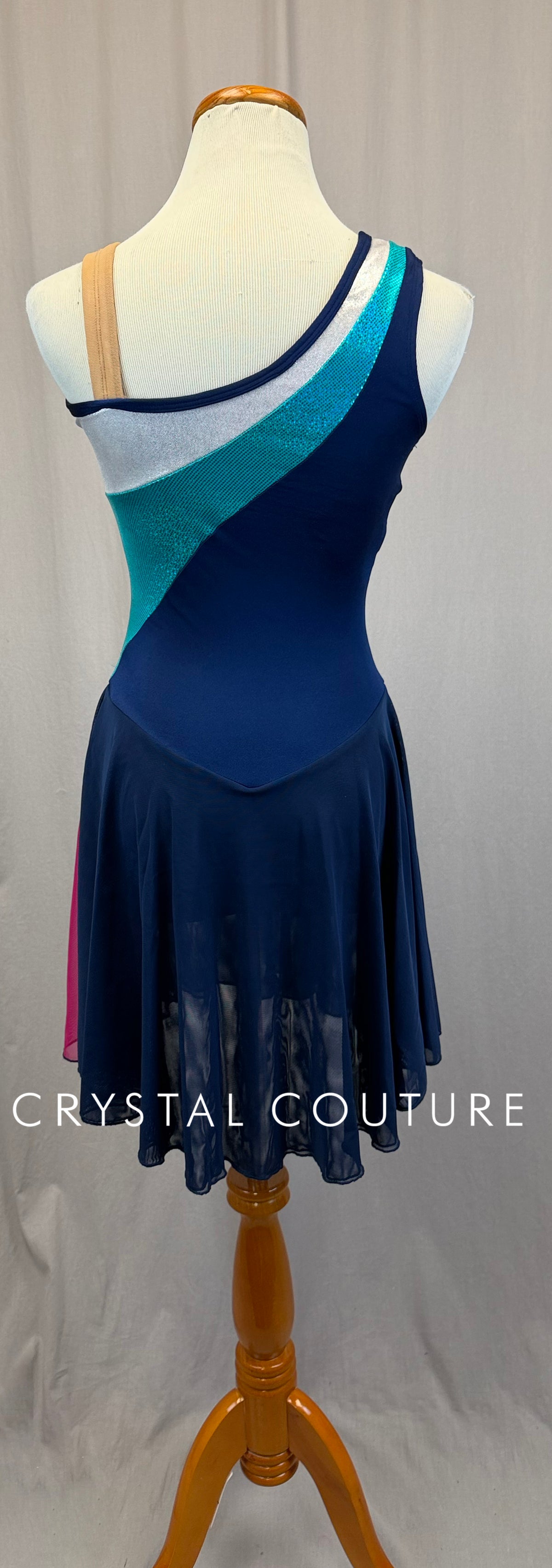 Navy Blue, Pink and Silver Asymetrical Dress