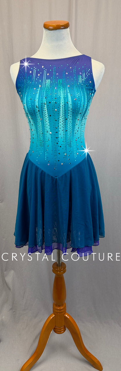 Teal and Blue Ombre Skating Dress - Rhinestones
