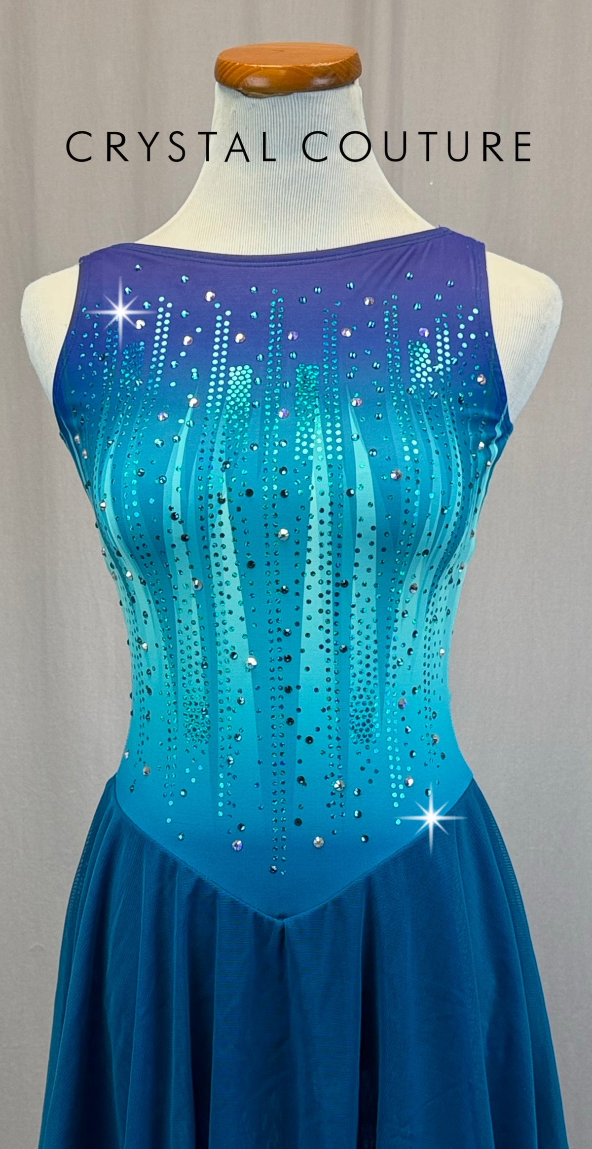 Teal and Blue Ombre Skating Dress - Rhinestones